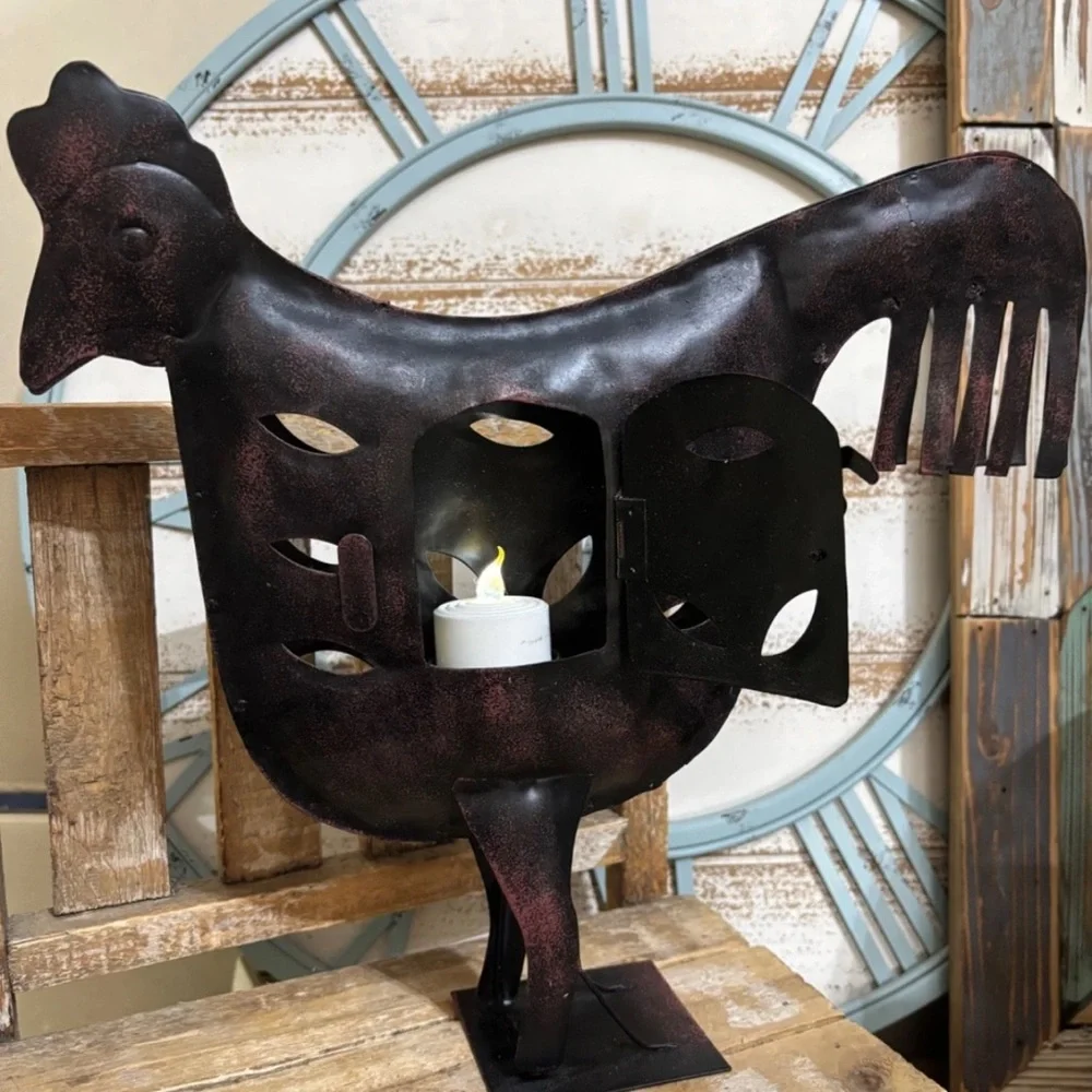 Metal Chicken With Stand Handcrafted 12” Tall Tea light Holder NEW !